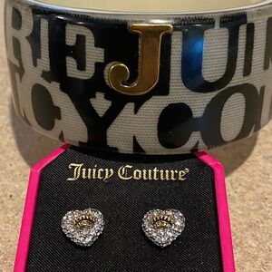 Juicy Couture Bangle Bracelet with New Pave Rhinestone Post Juicy Heart Earrings